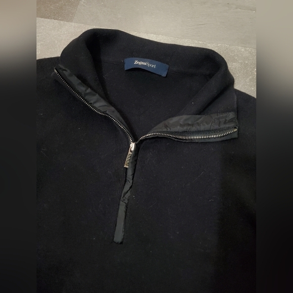 Zegna Sport Men's Quarter Zip Black Ribbed Stretchy Long Sleeves Sweater. XL. - Picture 14 of 15